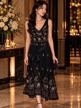 Coldwater Creek Far East Gala Beaded Sequin Dress 14 NWT